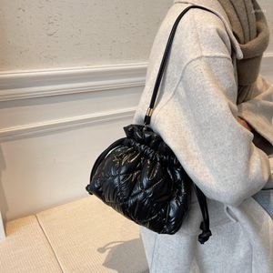 Evening Bags Winter Fashion Rhombus Space Cotton Down Messenger Bag Bucket Style Portable Drawstring Shoulder Retro Female