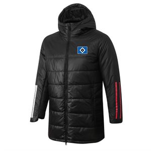 Hamburger SV Herren-Daunenparkas, Winter-Pre-Match-Kapuzenmantel, Winter-Baumwollmantel, durchgehender Reißverschluss, Freizeit, Sport, Outdoor, warmes Sweatshirt