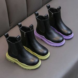 Boots 2022 High Quality PU Leather Children Short New Arrival Kids Girls Shoes Side Zipper Winter Boys Child E07241 Y2210