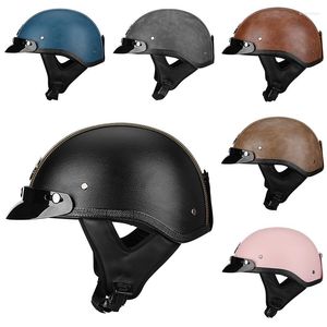 Motorcycle Helmets 7 Color Leather Half Cascos Para Moto Accessories Vintage Retro Summer Light Pink Black Motorbike 2022
