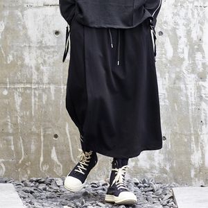 Calça masculina homens homens moda causal perna larga calça japão estilo harém preto skia calça de streetwear moda hop gótico solto masculino quimono