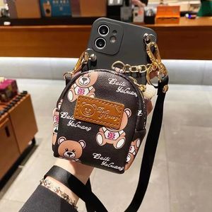 Wallet cases cute bear lipstick card bag lanyard silicone phone case for iphone 14 Pro Max 11 12 13Pro Max Xs Xr X 7 8plus Se cover