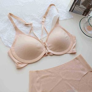 Set di reggiseni Fibbia frontale bellissima biancheria intima posteriore da donna senza cuciture liscia morbida nessuna traccia senza anello in acciaio confortevole set reggiseno raccolto T220907