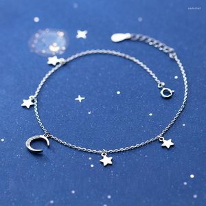Anklets Star Moon Tassel 925 Sterling Silver Ankle Chain Simple Armband for Women Jewel Girl Gift