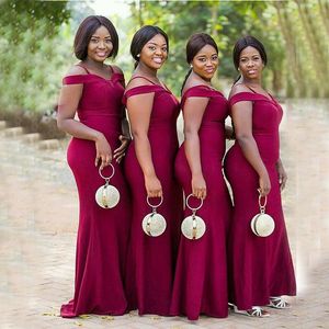 2023 African Bridesmaid Dresses Off Shoulder Spaghetti Straps Satin Plus Size Mermaid Floor Length Maid Of Honor Gowns Wedding Guest Dress