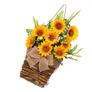 Decorative Flowers Artificial Suowers Basket Decor Wall For Decoration Fake Sun Hand-woven Wedding