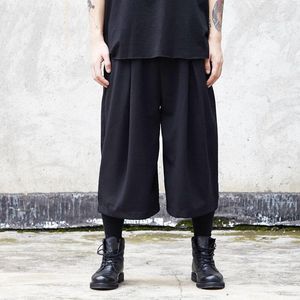 Calça masculina masculino de streetwear hip hop punk perna larga saia casual mulheres homens solto harém gótico calças japão quimono