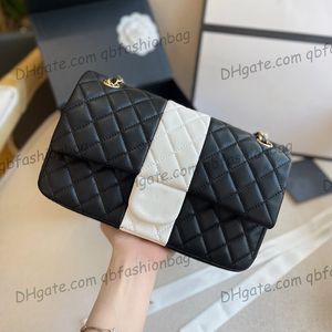 22C Classic Black-white Two-tone Panda Quilted Bags Double Flap Purse With Gold Metal Hardware Matelasse Chain Crossbody Shoulder Multi Pochette Handbags 25CM