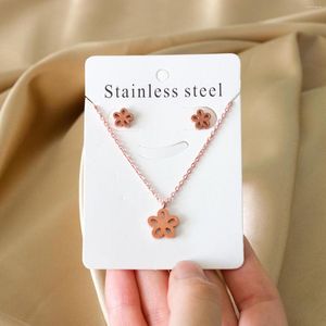 Halskette Ohrringe Set LUXUKISSKIDS Roségold Matte Blumenform Edelstahl Halsketten Sets Für Frauen Trendy Schmuck Bijoux Femme