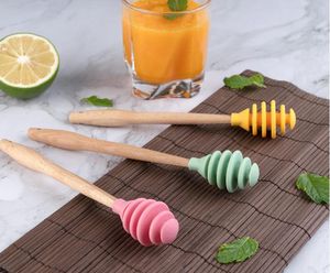 Silikonverktyg Honey Spoon Drizzle Stick Honeys Mixing Stirrer Dip Spiral Server Kitchen Gadget Tool SN4719