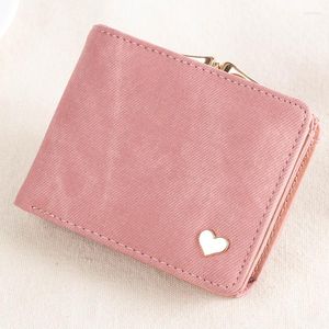 Wallets Women Short Denim Heart Female Multifunction Change Purses Ladies High Capacity Cute Card Holder Money Clip Clutch Bag