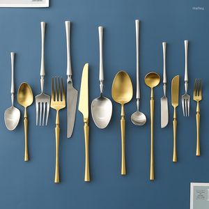 Dinnerware Sets Matte Gold Silver 18/10 Stainless Steel Luxury Cutlery Tableware Knife Coffee Spoon Fork Chopsticks Flatware Set Dishwasher