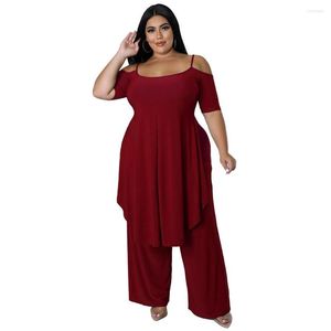 Tracki Summer Solid Kolor Plus Size Sexy Sibe Seksowne szkieletowe szorstki z krótkim rękawem górne spodnie dwuczęściowy zestaw