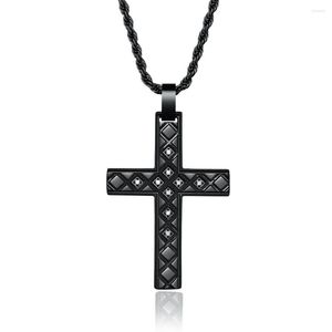 Pendant Necklaces Wholesael Factory Jewellry Stainless Steel CNC Pave Zircon Rhombus Black Cross Necklace For Men 38 26mm