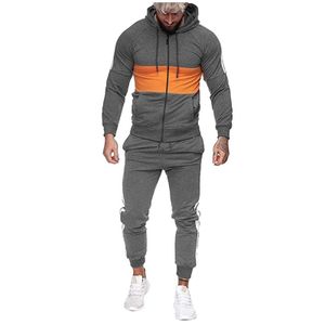 Herrspåriga höstvinter Män kläder Tracksuit Set Sports Wear Hooded Color Blocking Cardigan Sweatshirt Suit Twopiece G221011