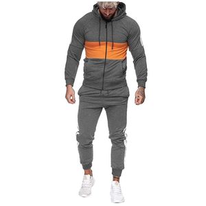 Men's Tracksuits Autumn Winter Men Outfits Tracksuit Set Sports Wear Hooded Colour Blocking Cardigan Sweatshirt Suit Twopiece G221011