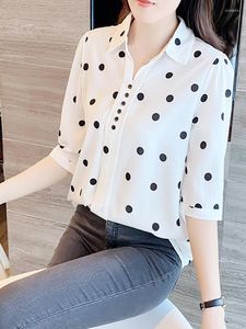 Women's Blouses Polka Dot Women Shirt Summer Chiffon Half Sleeve Button Up Office Ladies Top Camisas Pullover Fashion Woman 2022