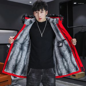 Men's Jackets Autumn Winter Mens Fleece Mid-Length Hooded Fur Collar Thick Warm Windbreaker Streetwear Long Coat Parka