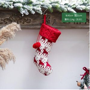 Gift Wrap Knitted Christmas Stocking Xmas Tree Ornament Red And White Santa Candy Gift Bag Prop Socks Party Pendant Decorations