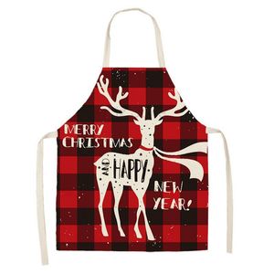 Noel Önlük Keten Mutfak Kolsuz Önlük Siyah Kırmızı Izgara Noel Elk Önlükleri TH0561
