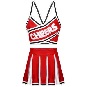 Damskie dresy 2PCS Cheerleaderka damska przychodzi mundur strój Elastyczne paski ramionowe tylne top cross z plisowaną spódnicą wysokiej talii T220909