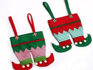 Pantaloni da elfo di Natale in tessuto non tessuto, calza, sacchetto di caramelle, decorazione per feste di Natale per bambini