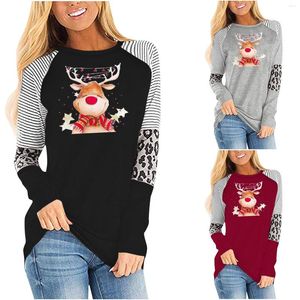 Women's T Shirts Women's Fashion Casual Long Sleeve Christmas Print Round Neck Top Plain Loose Oversized Blouses Camisas Solid Tunic