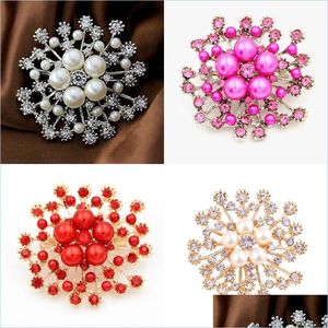 Pins Brooches High Quality Faux Pearl And Crystals Gold Snowflake Brooch Luxury Czech Women Hijab Wear Broach Pins 251 W2 Drop Deli Dhh1E