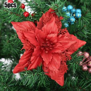 Dekorative Blumen für den Weihnachtsbaum, Polyster, Weihnachten, 18 cm, 5 Stück, Dekor zum Aufhängen, großer Weihnachtsstern