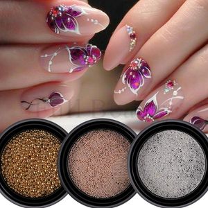 Nagel glitter 0,6 mm rosguld kaviar stålpärlor rhinestone gel polska tips hantverk mini runda pärlsmycken 3d konst dekoration sa026