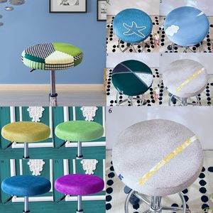 Chair Covers Round Cover Solid Color Bar Stool Elastic Seat Home Simple Stretch Slipcover Floral Printed