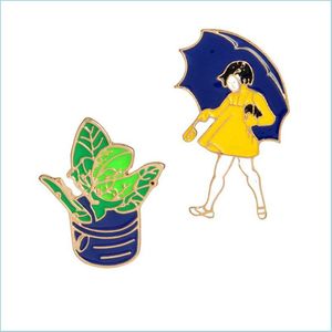 Pinos broches menina de desenho animado fofo com guarda -chuva metal kawaii esmalte badge badge bittons broooch camisa jacket jacket saco decorativo dhmbs dhmbs