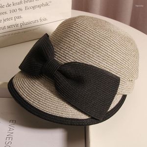 Ball Caps 202203-2509255 Summer Japanese Sweet Bow Tie Fibra vegetale naturale Erba Leisure Lady Cappello da baseball Donna Visiera Cap