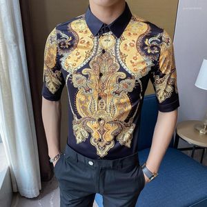 Camicie casual da uomo Autunno Uomo Gold Business Social Club Camicia Luxury Baroque Camisa Slim Fit Nero Mens Designer S-3XL