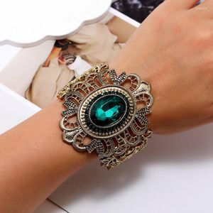 Armreif Luxus Vintage Grün Kristall Armreifen Armband Für Frauen Manschette Elastizität Einstellbar Antik Gold Überzogen Böhmischen Schmuck