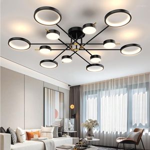 Chandeliers Modern LED Chandelier For Living Room Bedroom Dining Indoor Design Ceiling Lamp Black Gold Remote Control Fixture Light