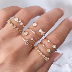 Accessory accessories Europe and America Cross Border New Diamond Crescent Opening Adjustable Ring 9-Piece Set Simple Temperament Alloy Ring