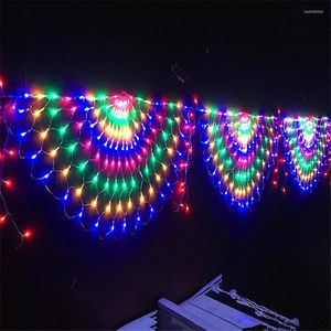 Strings 3M 424LED 3pcs Peacock Curtain Icicle String Light Christmas Mesh Net Fairy Garland Party Wedding LED