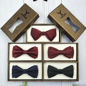 Bow bağları marka erkek kravat yüksek kaliteli moda resmi bowtie erkekler için parti düğün kelebek ile hediye kutusu siyah şarap kırmızı