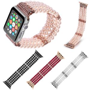 Iwatch Ultra 49mm Band 41mm 45mm 42mm 44mm 38mm 40mm kadınlar için lüks kayışlar el yapımı elastik streç sahte inci doğal taş bileklik elma saat 8 7 6 SE 5 4 3