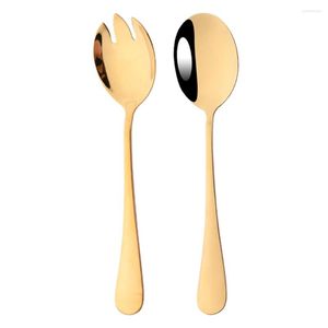 Servis uppsättningar 2st Gold Salad Spoon Fork Cutlery Set rostfritt stål som serverar färgglada unika bordsartiklar