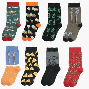 Meias masculinas 1 par de meias de algodão Homem pizza sushi comida de cachorro pato animal inverno retro mulher personalidade engraçada meias felizes socken t221011