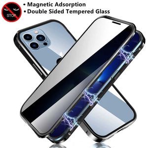 Mobilfodral Dubbelsidigt glasskyddad metallstötfångare Anti Spy Privacy Screen Telefonfodral för IPhone 13 12 11 Pro Max Mini 6 7 8 Plus X XS XR W221012