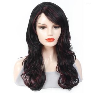 Синтетические парики X Tress черный смешанный красный парик для женщин для женщин с длинной волной