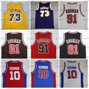 Retro Basketbol Forması 73 Dennis 10 Kırmızı Sarı Beyaz Rodman 91 Mens Basketbol Formaları Mesh Vintage Dikişli Nefes Alabilir Giyim