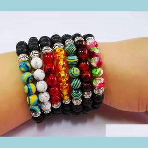 P￤rlstr￤ngar smycken p￤rlstr￤ngar armband nya lava rock sten p￤rlor armband chakra charm naturliga stenar eterisk olja diffus dhnhk