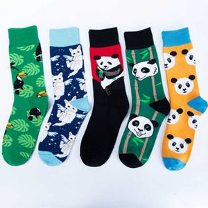 Herrensocken Panda Malerei Vögel Katze Traditionell Bunt Hohe Kanisterzeit Baumwolle Winter Neues Produkt Happy Tide Socken Hip Hop Tier T221011