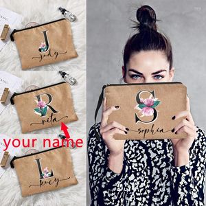 Kosmetiska väskor Personlig anpassad makeup Maid of Honor Wedding Bachelorette Party Gifts Linen Pouches Travel toalettartiklar