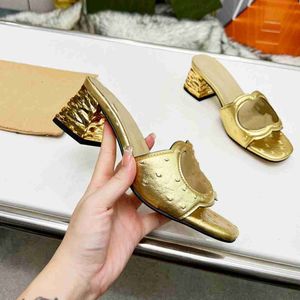 Женщины плиссированные тапочки GGITY High Heels 2022 Summer Mule Shoes Top Designer Fashion Slide Sandals 04-04