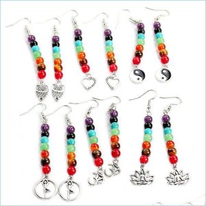 Dangle Chandelier Fashion 7 Chakra Beads Dangle Earring Om Hindu Symbol Heart Owl Shaped Long Drop Earrings For Women Yoga Energy Dhstd